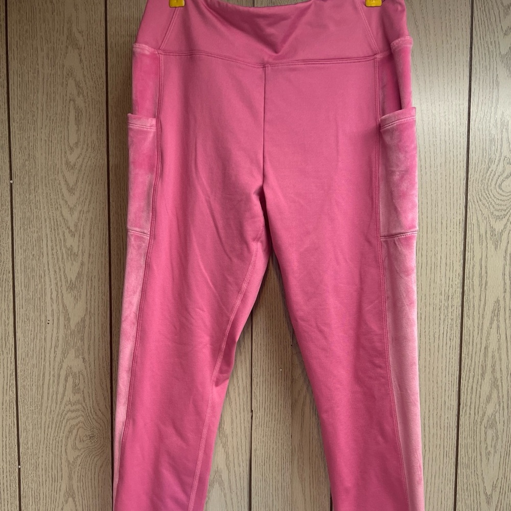 Women’s PINK Active Leggings Soft Velvet Trim Size Large